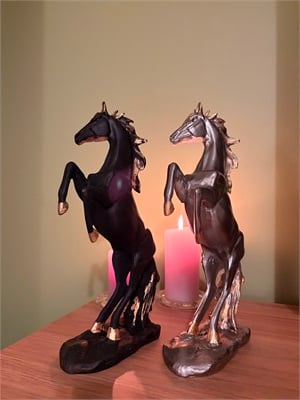 2li Şahlanan At Dekoratif Heykeli / Biblo Seti – Siyah & Antrasit (35x24 cm)