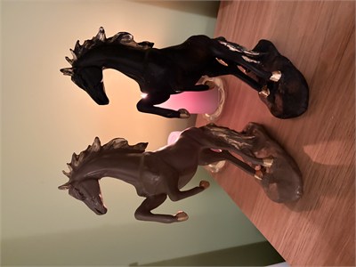 2li Şahlanan At Dekoratif Heykeli / Biblo Seti – Kahverengi & Siyah (35x24 cm)