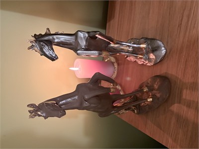 2li Şahlanan At Dekoratif Heykeli / Biblo Seti – Kahverengi & Antrasit (35x24 cm)