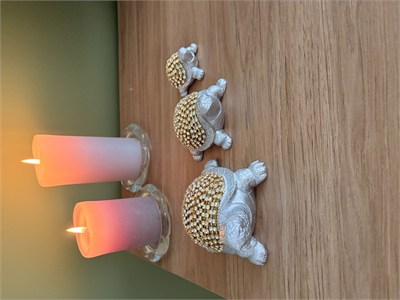 3lü Dekoratif Kaplumbağa Heykeli / Biblo Seti – Taşlı & Gümüş