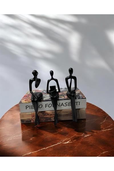 3lü Oturan İnsan Dekoratif Polyester Obje Siyah