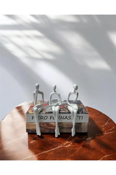 3lü Oturan İnsan Dekoratif Polyester Obje Beyaz