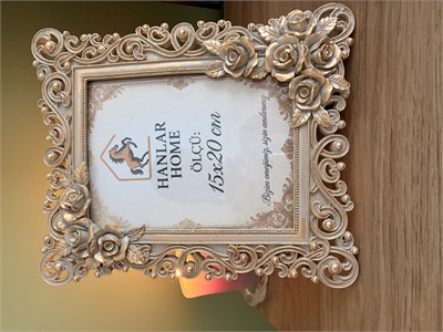Antik Gümüş Eskitme Gül Detaylı Vintage Çerçeve - 15x20 cm
