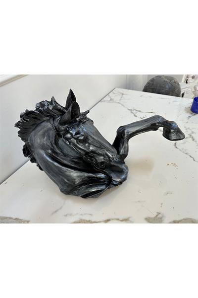 At kafası heykeli , dekoratif duvar biblosu , siyah gümüş eskitme