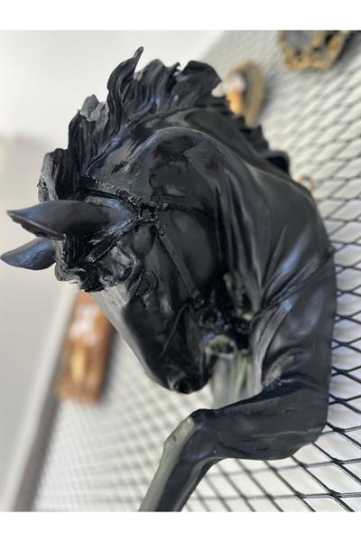 At kafası heykeli , dekoratif duvar biblosu , siyah gümüş eskitme