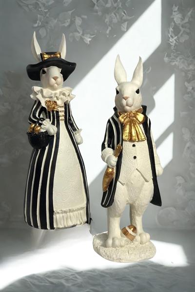 Çift Tavşan Figürü - Romantik Dekor (22x37x10)