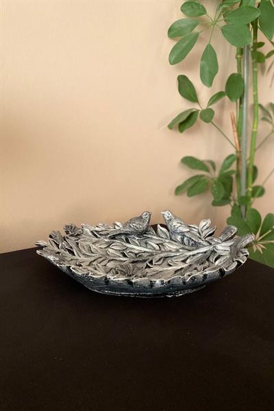 Dallı 2 Kuşlu Yaprak Dekoratif Tabak