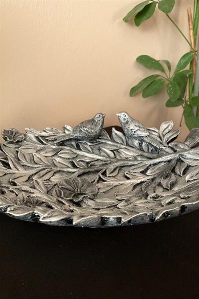 Dallı 2 Kuşlu Yaprak Dekoratif Tabak