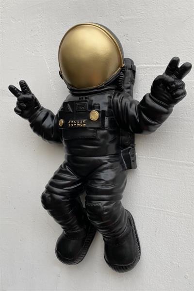 Dekoratif Astronot Apollo Duvar Heykeli (47x35cm) Siyah