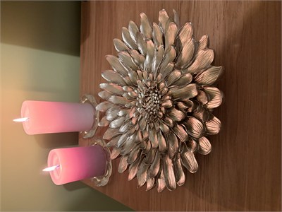 Dekoratif Çiçek Tabak / Duvar Süsü – Eskitme Gümüş / Şampanya (28 cm)   
