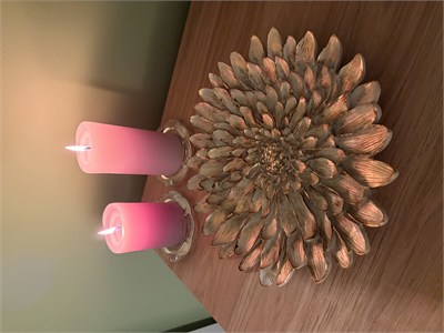 Dekoratif Çiçek Tabak / Sunumluk – Vizon & Altın Yaldız Eskitme (28 cm)   