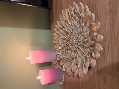 Dekoratif Çiçek Tabak / Sunumluk – Vizon & Altın Yaldız Eskitme (28 cm)   