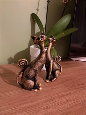 2li Kedi Dekoratif Biblo Seti – Siyah & Eskitme Altın Yaldız 21x11