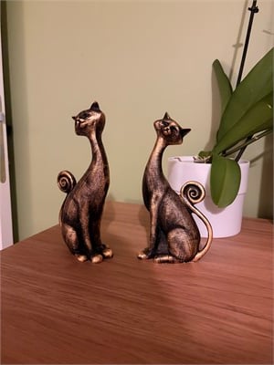 2li Kedi Dekoratif Biblo Seti – Siyah & Eskitme Altın Yaldız 21x11