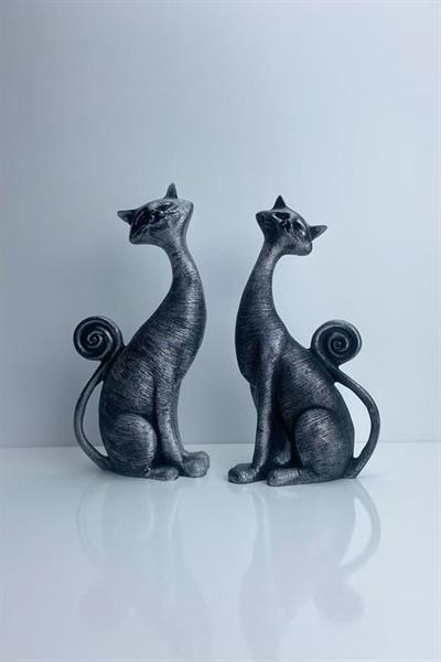 Dekoratif Ikili Kedi Biblo Obje Heykel Ev Ve Ofis Dekorasyon Aksesuar
