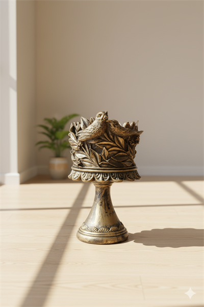 Dekoratif Polyester Kuşlu Ayaklı Şamdan Mumluk Gold Eskitme 23X11X10 cm