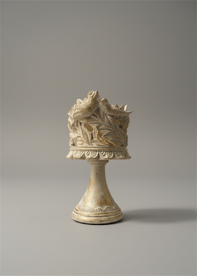 Dekoratif Polyester Kuşlu Ayaklı Şamdan Mumluk Krem Eskitme 23X11X10 cm