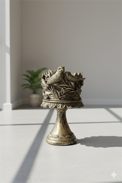 Dekoratif Polyester Kuşlu Ayaklı Şamdan Mumluk Gold Eskitme 23X11X10 cm