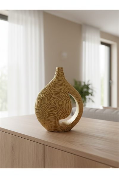 Geniş Gövdeli Dekoratif Vazo - Modern Seramik Obje (28x37x8)