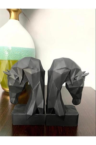 Ikili Kübik At Figürü Siyah Renkli Kitap Tutucu