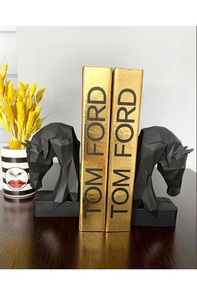 Ikili Kübik At Figürü Siyah Renkli Kitap Tutucu