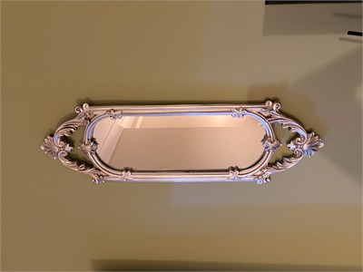 Kısa Oval Dekoratif Duvar Aynası – Eskitme Gümüş (60x20 cm)