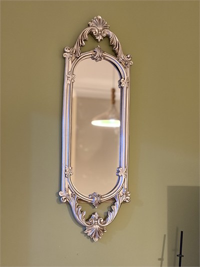 Kısa Oval Dekoratif Duvar Aynası – Eskitme Gümüş (60x20 cm)