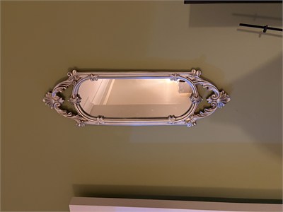 Kısa Oval Dekoratif Duvar Aynası – Eskitme Gümüş (60x20 cm)