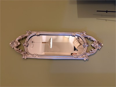 Kısa Oval Dekoratif Duvar Aynası – Eskitme Gümüş (60x20 cm)