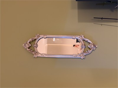 Kısa Oval Dekoratif Duvar Aynası – Eskitme Gümüş (60x20 cm)