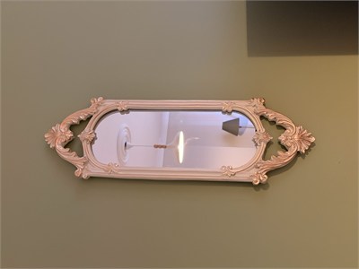 Kısa Oval Dekoratif Duvar Aynası – Krem & Eskitme Altın Yaldızlı (60x20cm)