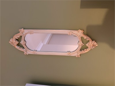 Kısa Oval Dekoratif Duvar Aynası – Krem & Eskitme Altın Yaldızlı (60x20cm)