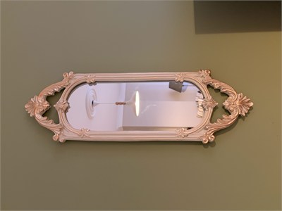 Kısa Oval Dekoratif Duvar Aynası – Krem & Eskitme Altın Yaldızlı (60x20 cm)