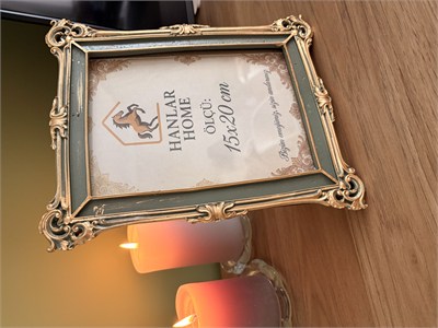 Klasik Barok Dikdörtgen Fotoğraf Çerçevesi – Haki & Eskitme Altın (15x20 cm)