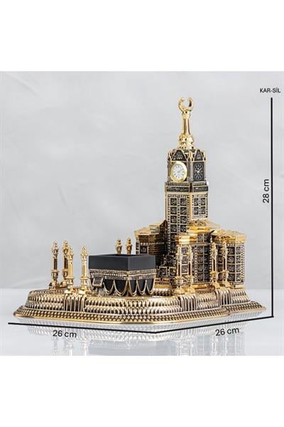 Mescid-i Haram Altın Boyut: 26x26 Boy:28 Cm. Saat Çalışır Durumda (TESCİLLİ MARKA)