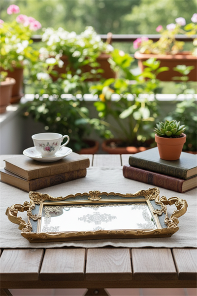 Şık Hediyelik Oymalı Sunum Aynalı Klasik Tepsi