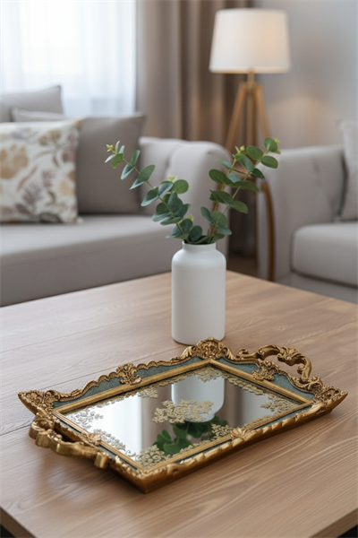 Şık Hediyelik Oymalı Sunum Aynalı Klasik Tepsi