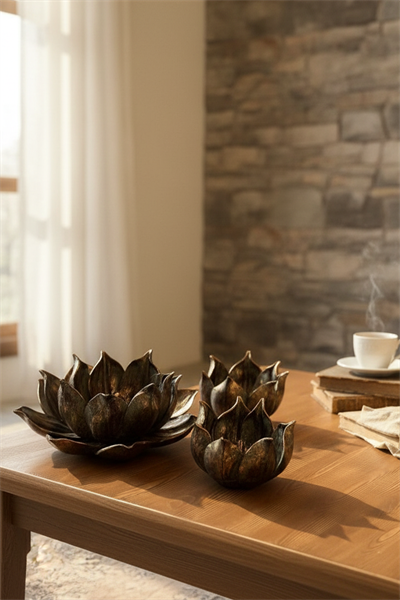 Şık Hediyelik Sehpa Üzeri Lotus Çiçek Seti