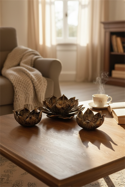 Şık Hediyelik Sehpa Üzeri Lotus Çiçek Seti