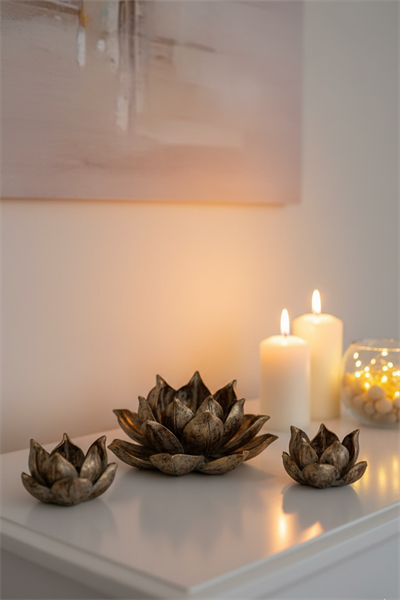 Şık Hediyelik Sehpa Üzeri Lotus Çiçek Seti