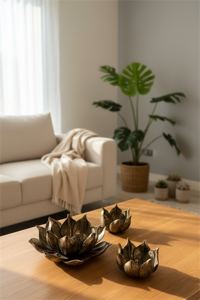 Şık Hediyelik Sehpa Üzeri Lotus Çiçek Seti