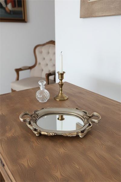 Şık Klasik Oval Aynalı Hediyelik Nişan Sunum Tepsisi
