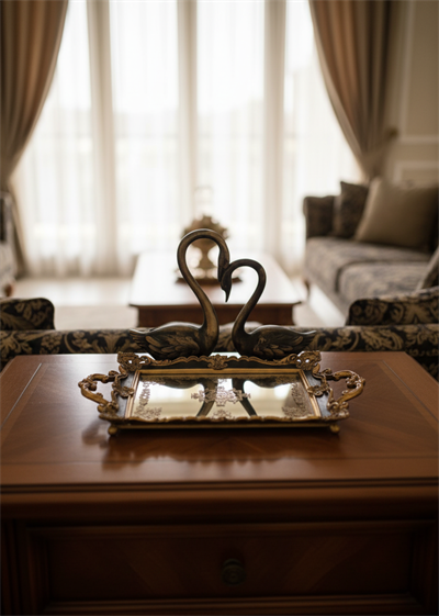 Şık Klasik Oymalı Aynalı Hediyelik Nişan Sunum Tepsisi