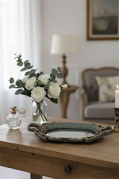 Şık Oymalı Aynalı Klasik Sunum Tepsi