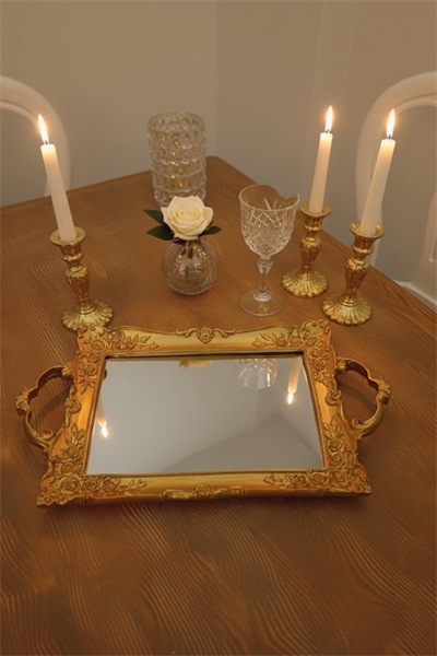 Şık Oymalı Aynalı Klasik Sunum Tepsi