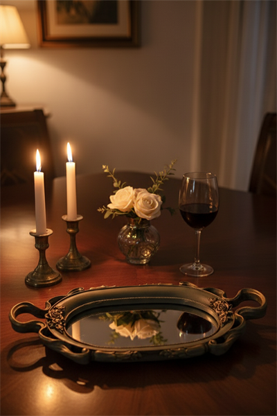 Şık Oymalı Aynalı Klasik Sunum Tepsi