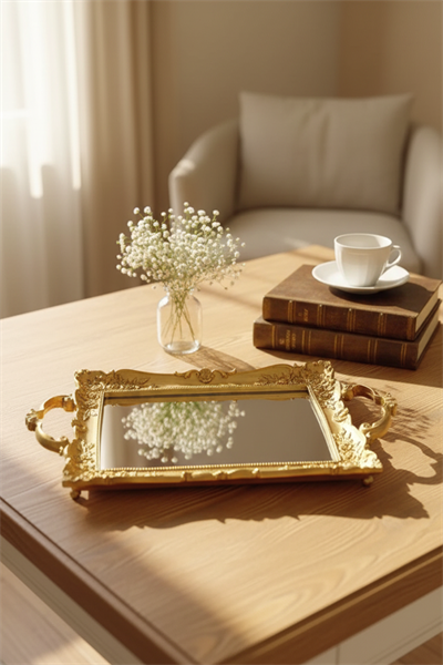 Şık Oymalı Aynalı Klasik Sunum Tepsi