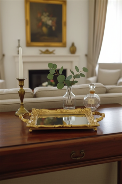 Şık Oymalı Aynalı Klasik Sunum Tepsi