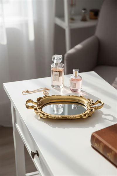 Şık Oymalı Hediyelik Aynalı Klasik Sunum Tepsi