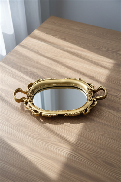 Şık Oymalı Hediyelik Aynalı Klasik Sunum Tepsi